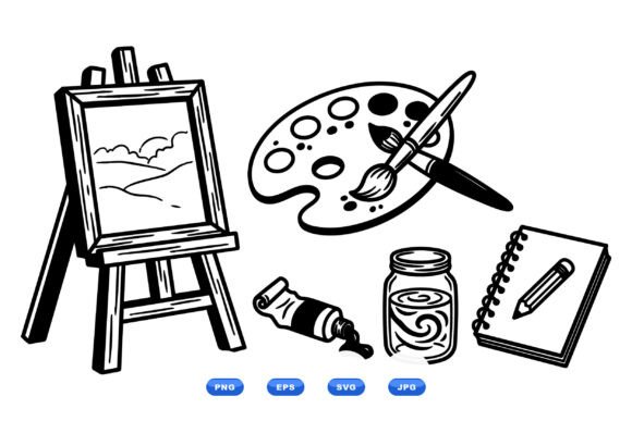 Artist Studio Clipart Pack: Versatile Line Art Assets