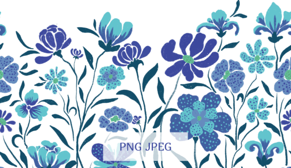 Blue Floral Seamless Border: Elevating Design with Hand-Drawn Texture
