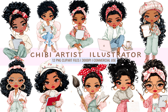 Chibi Artist Illustrator Clipart: Elevating Creative Projects with Whimsical Professionalism