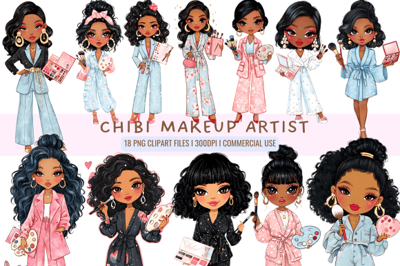 Chibi Makeup Artist Clipart for Beauty Branding