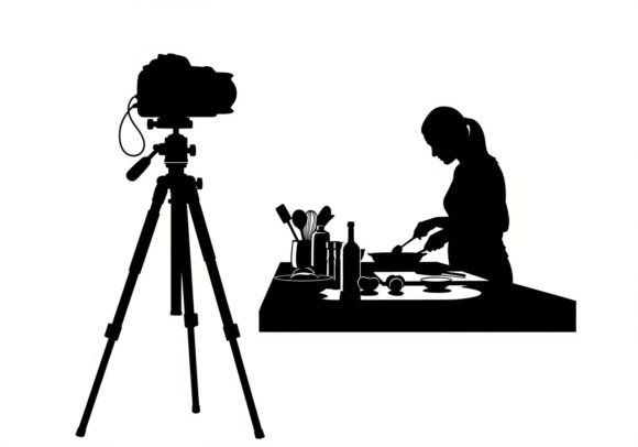 Elevating Beauty Content Design with the Silhouette of Woman Recording Makeup Vector Bundle