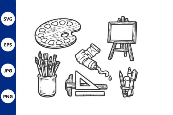 Line Art Set of Art Supplies: Versatile Vector Graphics