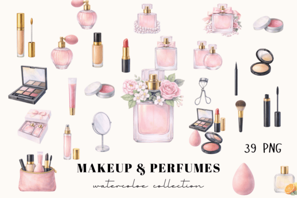 Makeup Perfumes Watercolor Clipart for Elegant Design