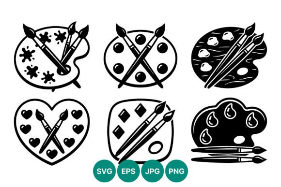 Paint Brushes and Palettes Black White Vectors