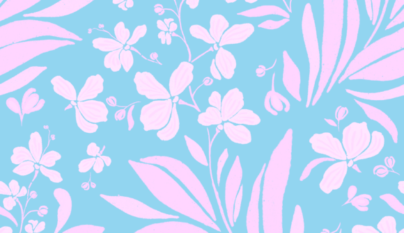Pink Orchid Blue Meadow Floral Pattern