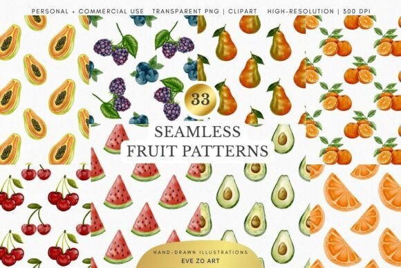 Seamless Fruit Patterns - Whimsical Set: Integrating Hand-Painted Textures into Professional Workflows