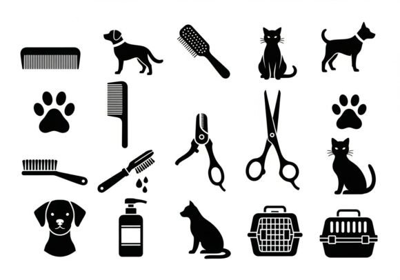 Silhouettes of Pet Grooming Tools and Animals: A Vector Resource Guide for Creative Professionals