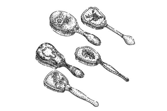 Vintage Hair Brushes Set with Ornamental Design Uses
