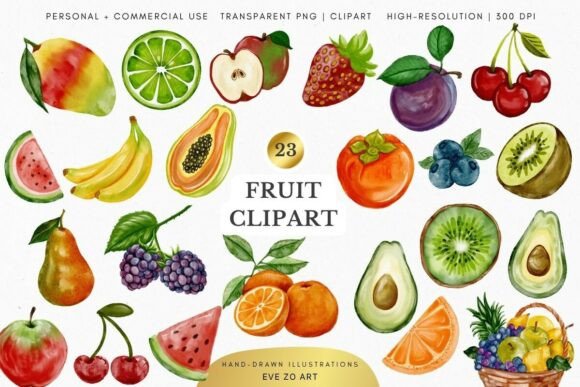 Watercolor Fruits Clipart Set: Elevating Digital Design with Authentic Artistry